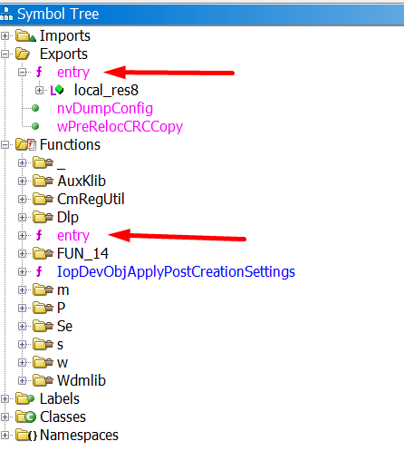 Ghidra function exports view