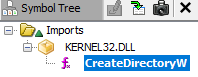 Symbol tree showing CreateDirectoryW