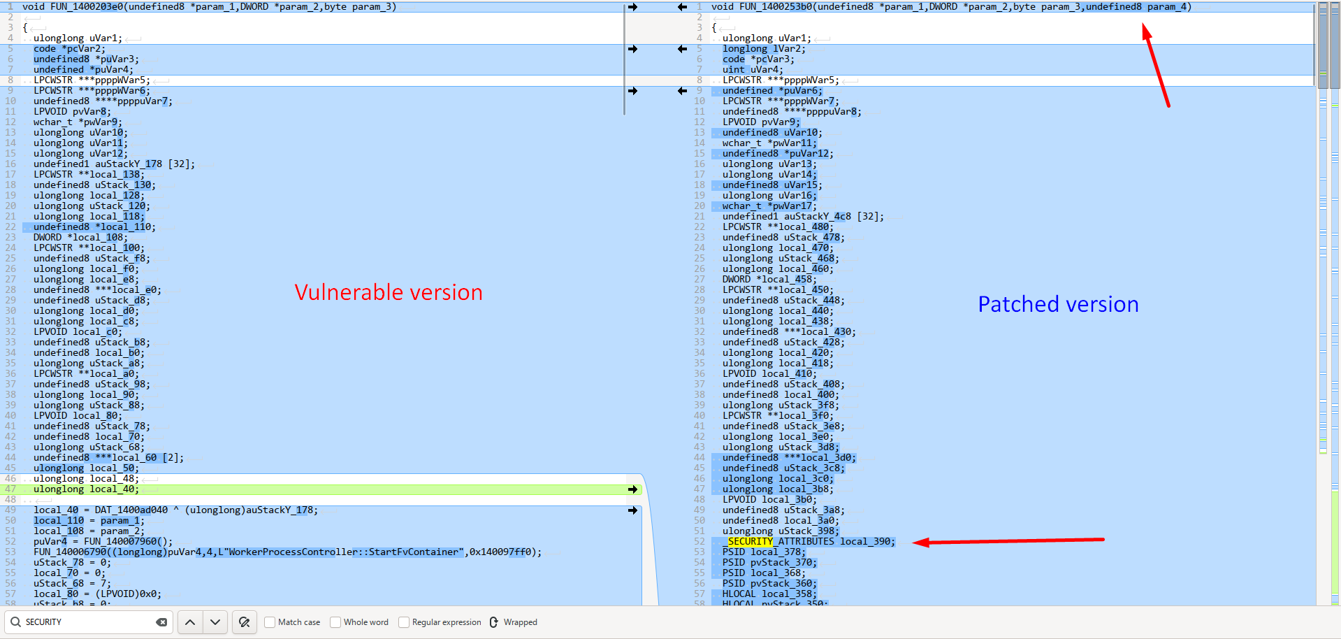 Patched function with security attributes