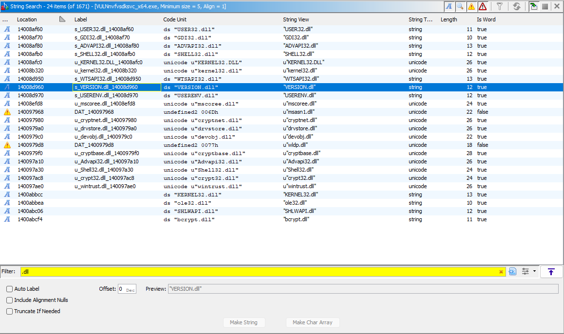 DLL string search results